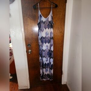 Maxi Spaghetti Strap Art Deco Print Dress. Spring, Summer, Plus, Curve, 1X-2X